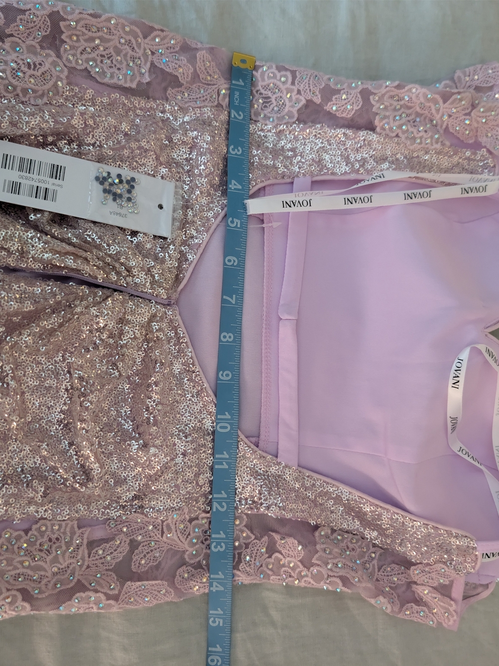 NWT Jovani 37648A Ice Pink Sequin & Rhinestone Lace Prom Evening Gown Dress 8 - Picture 9 of 9